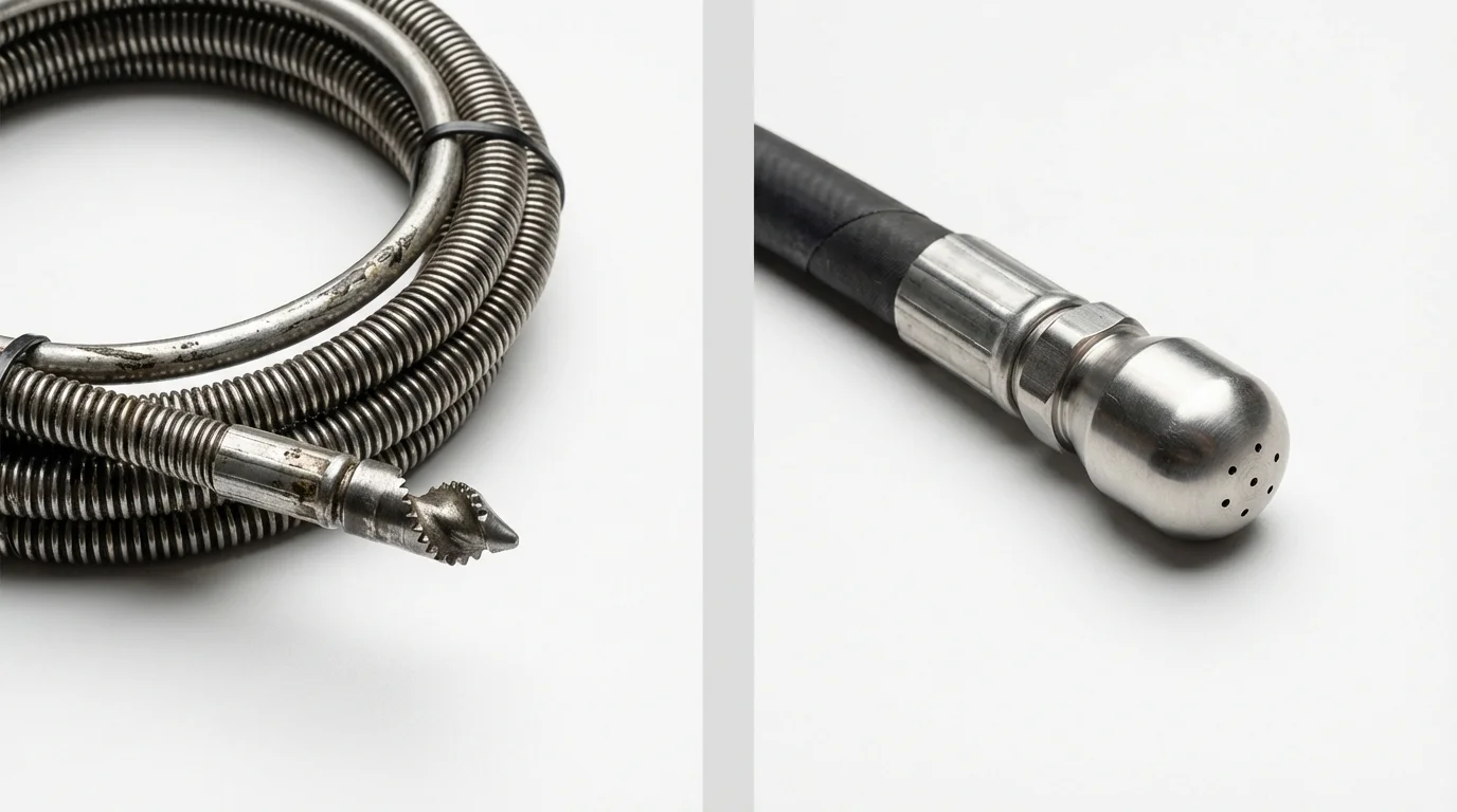 Drain snake cable and hydro jetting nozzle used for drain cleaning in Federal Way, WA