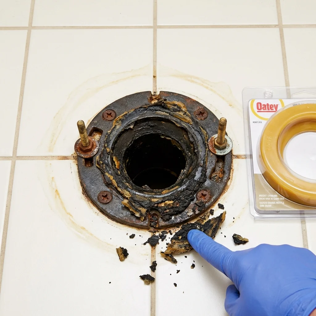 Failed wax ring showing water seepage at the base of a toilet in a Federal Way, WA home
